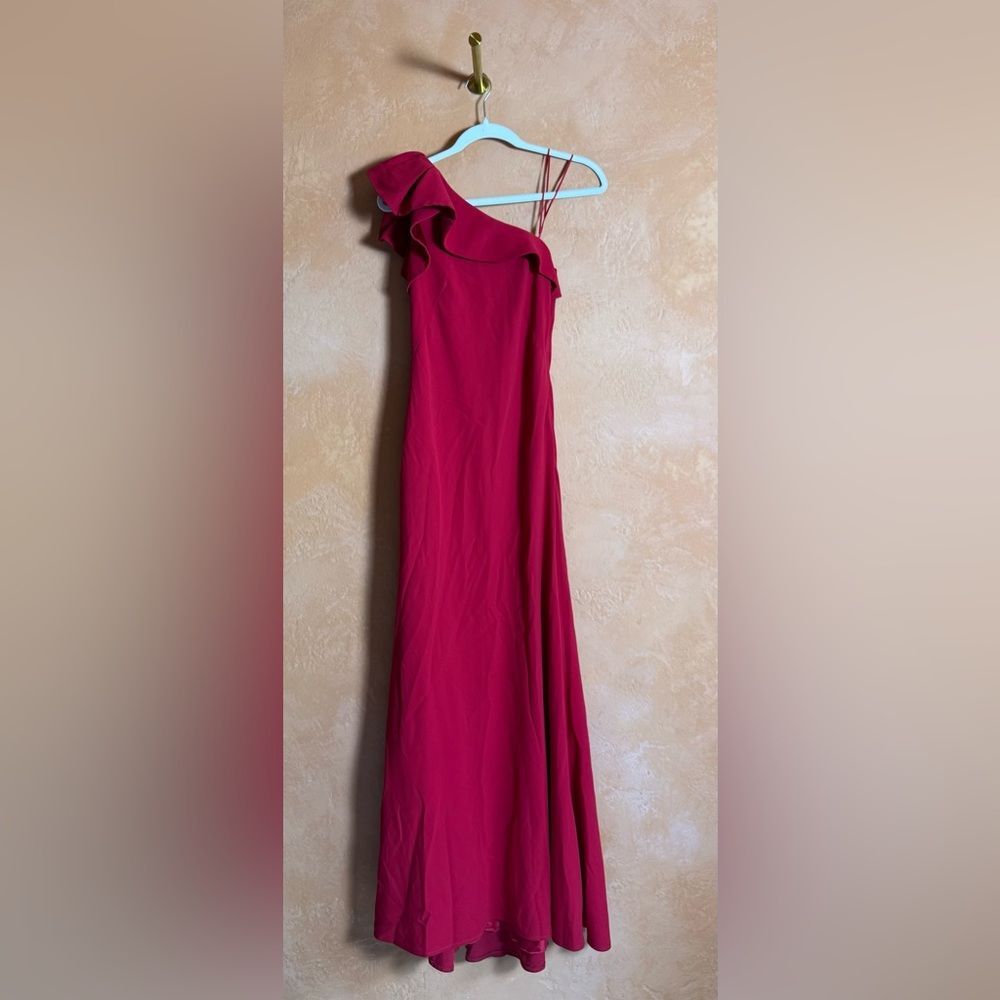 Carmen Marc Valvo One Shoulder Red Maxi Dress Ruffle Formal Gown 2